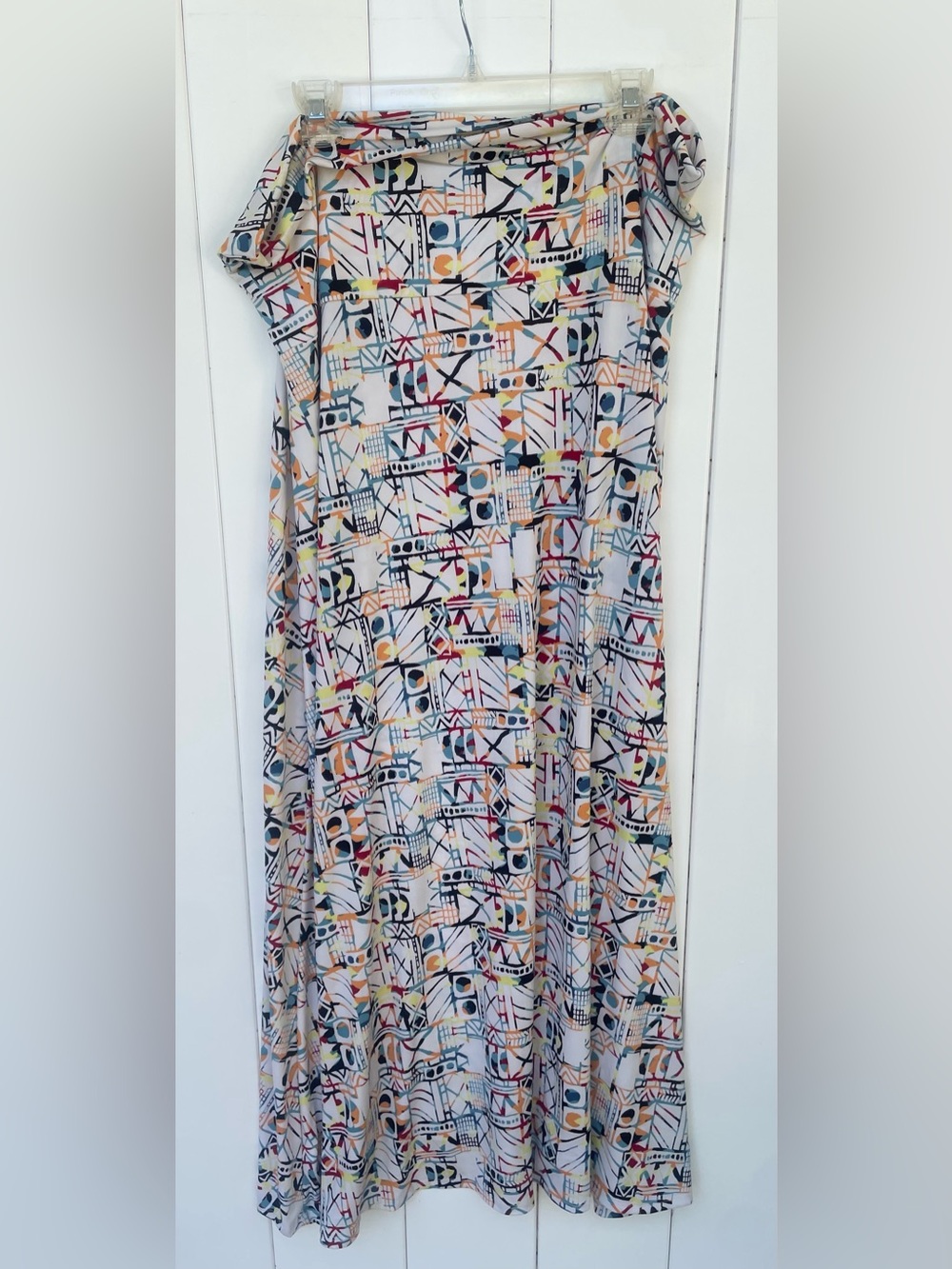 LuLaRoe Maxi Skirt White with Multicolor Geometric Print